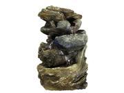 Sunnydaze Tiered Rock and Log Tabletop Fountain with LED Lights 10.5 Inch Tall