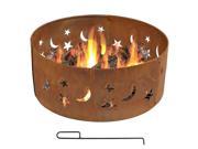 Sunnydaze Round Rustic Stars and Moons Fire Pit Ring 30 Inch Diameter