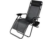 Sunnydaze Black Zero Gravity Lounge Chair with Pillow and Cup Holder
