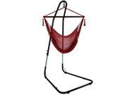 Sunnydaze Hanging Caribbean Extra Large Hammock Chair with Adjustable Stand Soft Spun Polyester Rope 40 Inch Wide Seat Max Weight 300 Pounds Red