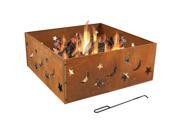 Sunnydaze Square Rustic Stars and Moons Fire Pit Ring 30 Inch Square