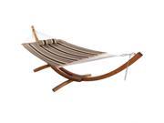 Sunnydaze Quilted Double Fabric 2 Person Hammock with 13 Foot Curved Arc Wood Stand Sandy Beach 400 Pound Capacity