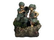 Boy and Girl Playing in Water Outdoor Fountain with LED Light by Sunnydaze Decor
