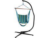Sunnydaze Hanging Padded Soft Cushioned Hammock Chair with Footrest and C Stand 26 Inch Wide Seat Max Weight 300 Pounds Ocean Breeze