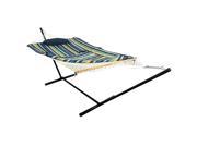 Sunnydaze Lakeview Cotton Rope Hammock with 12 Foot Steel Stand Pad and Pillow—275 Pound Capacity