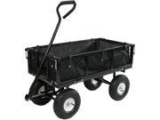 Sunnydaze Black Utility Cart with Folding Sides and Liner Set 34 Inches Long x 18 Inches Wide 400 Pound Weight Capacity