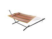 Sunnydaze 2 Person Freestanding Quilted Fabric Spreader Bar Hammock with 12 Foot Stand—Includes Detachable Pillow 350 Pound Capacity Canyon Sunset