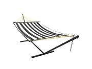 Sunnydaze 2 Person Freestanding Quilted Fabric Spreader Bar Hammock with 12 Foot Stand—350 Pound Capacity Black and White