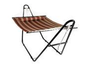 Sunnydaze Quilted Double Fabric 2 Person Hammock with Multi Use Universal Steel Stand Red Stripe 440 Pound Capacity