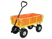 Sunnydaze Yellow Utility Cart with Folding Sides and Orange Liner Set 34 Inches Long x 18 Inches Wide 400 Pound Weight Capacity