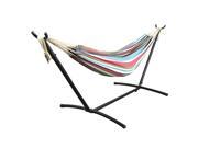 Sunnydaze Brazilian Double Hammock with Stand 2 Person Portable Hammock Bed for Indoor or Outdoor Use with Carrying Pouch Max Weight 400 Pounds Cool Breez