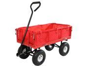 Sunnydaze Red Utility Cart with Folding Sides and Liner Set 34 Inches Long x 18 Inches Wide 400 Pound Weight Capacity