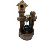 Sunnydaze Bird House Leaking Pipe Outdoor Water Fountain with LED Light 29 Inch Tall