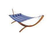 Sunnydaze Quilted Double Fabric 2 Person Hammock with 12 Foot Curved Arc Wood Stand Catalina Beach 400 Pound Capacity