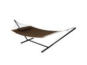 Sunnydaze 2 Person Freestanding Quilted Designs Fabric Spreader Bar Hammock with Stand—Includes Detachable Pillow 350 Pound Capacity Brown
