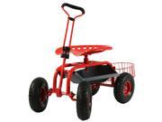 Sunnydaze Red Rolling Garden Cart with Extendable Steering Handle Swivel Seat Planter Basket