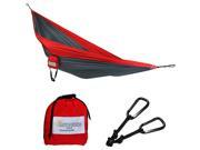Sunnydaze Portable Double Camping Parachute Hammock Lightweight Nylon Includes Carabiners 440 Pound Capacity Grey and Red