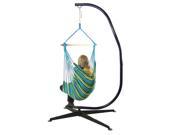 Sunnydaze Hanging Hammock Chair Swing and C Stand Set Ocean Breeze for Indoor or Outdoor Use Max Weight 265 pounds Includes 2 Seat Cushions