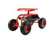 Sunnydaze Red Rolling Shop Cart with 360 Degree Swivel Seat Tool Tray