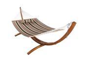 Sunnydaze Quilted Double Fabric 2 Person Hammock with 12 Foot Curved Arc Wood Stand Sandy Beach 400 Pound Capacity