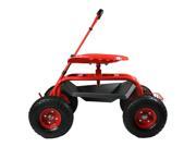 Sunnydaze Red Rolling Garden Cart with Extendable Steering Handle Swivel Seat Basket