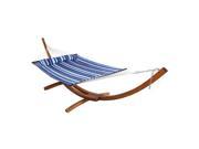 Sunnydaze Quilted Double Fabric 2 Person Hammock with 13 Foot Curved Arc Wood Stand Catalina Beach 400 Pound Capacity