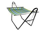 Sunnydaze Quilted Double Fabric 2 Person Hammock with Multi Use Universal Steel Stand Blue and Green 440 Pound Capacity