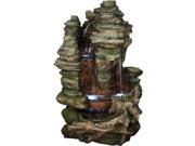 Sunnydaze Flat Rock Summit Large Outdoor Waterfall Fountain with LED Lights 61 Inch Tall Includes Electric Submersible Pump