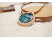 F11561 Forest Style Elk Design Wood Frame Glass Stone Pendant With Long Rope For Women Gift