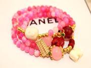 Lovely Fortune Love Lucky Elephant Abacus Pendant Pink Beads Multilayer Women s Bracelet