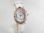 Leisure Leather Band Rhinestone Camellia Dial Woman s Wrist Watch Quartz Bracelet 3 Colors Optional