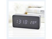 Sourcingbay Voice Control Wooden USB AAA Digital LED Display Time Thermometer Alarm Clock Black White