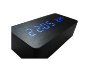 Sourcingbay Voice Control Wooden USB AAA Digital LED Display Time Thermometer Alarm Clock Black blue