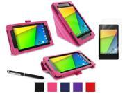 roocase Google Nexus 7 2013 Bundle Origami Folio Case Cover Supports Auto Sleep Wake with Ultra HD Clear Screen Protector for Nexus 7 FHD 2nd Gen Magenta