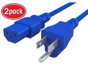 2 Pack GearIT 18 AWG Universal Power Cord NEMA 5 15P to IEC320 C13 [UL Listed] Blue 4 Feet 1.2 Meters