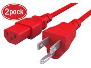 2 Pack GearIT 18 AWG Universal Power Cord NEMA 5 15P to IEC320 C13 [UL Listed] Red 3 Feet 0.9 Meters