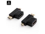 GearIt 5 Pack HDMI Adapter 2 In 1 HDMI Type A to Mini HDMI Type C Male and Micro HDMI Type D Male Gold Plated Connector T Adapter Converter Lifeti