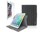 iPad Air 2 Air 1 Case rooCASE Leather Rotating Orb Folio Case Cover Tempered Glass Screen Protector for Apple iPad Air 2 Air 1 Canvas Black