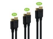 GearIT 3 Pack 3ft 6ft 10ft Gold Plated DisplayPort to DisplayPort Cable [Assorted Lengths] 4K Resolution Ready DP to DP Cable Black