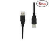 5 Pack 10 ft Hi Speed USB 2.0 Cable Type A Male to Type A Male Lifetime Warranty