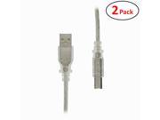 GearIT 2 Pack 6 Feet Hi Speed USB Cable USB 2.0 Type A to B Printer Scanner Cable Translucent Clear Lifetime Warranty