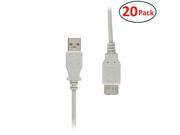 20 Pack 1 ft Hi Speed USB 2.0 Type A Male to Type A Female Extension Cable Lifetime Warranty