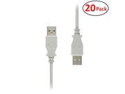 20 Pack 6 ft Hi Speed USB 2.0 Cable Type A Male to Type A Male Lifetime Warranty