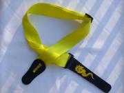 Yellow Wide Broad Guitar Strap Comfortable Comfort Adjustable Soft With Black Full grain Leather Ends