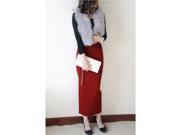 Women Apparel Clothing Stretch Thick Knit Fitted Split High Waist Bodycon Long Pencil Skirt Warm Red Size M for Autumn Fall Spring