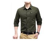 1PC Mens Fashion Army Slim Fit 100% Cotton Military Casual Dress Long Sleeve Shirts New ARMY GREEN without Epaulet Size L