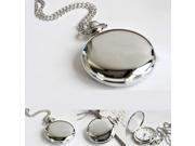 Retro Fashion Mirror Smooth Silver Women Men Quartz Pocket Watch Pendant Necklace Stainless Chain
