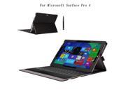 For Microsoft Surface Pro 4 Smooth Synthetic PU Leather Case Stylus Pen Black