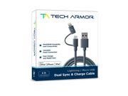 Dual Lightning Micro USB Cable by Tech Armor to Sync Charge Apple and Android 6FT Space Grey Tough Braided Strong Jacket Lifetime Warranty