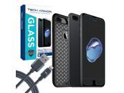Tech Armor Apple iPhone 7 Plus 5.5 Protection Bundle Glass Screen Protector Shock Flex Case Black